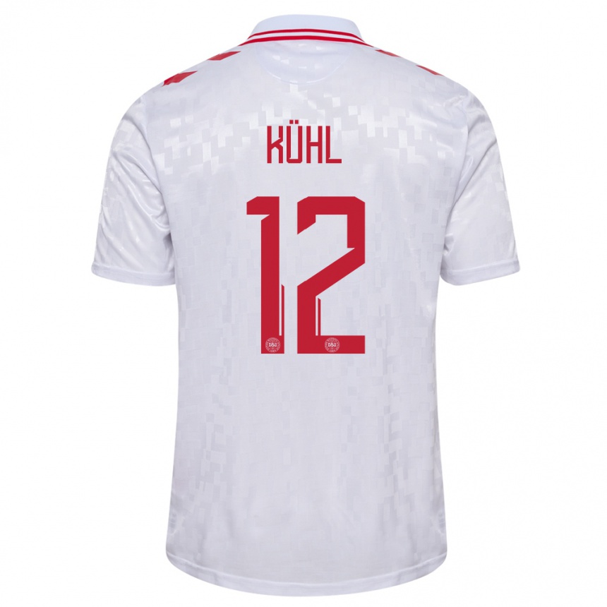 Niño Fútbol Camiseta Dinamarca Kathrine Kuhl #12 Blanco 2ª Equipación 24-26