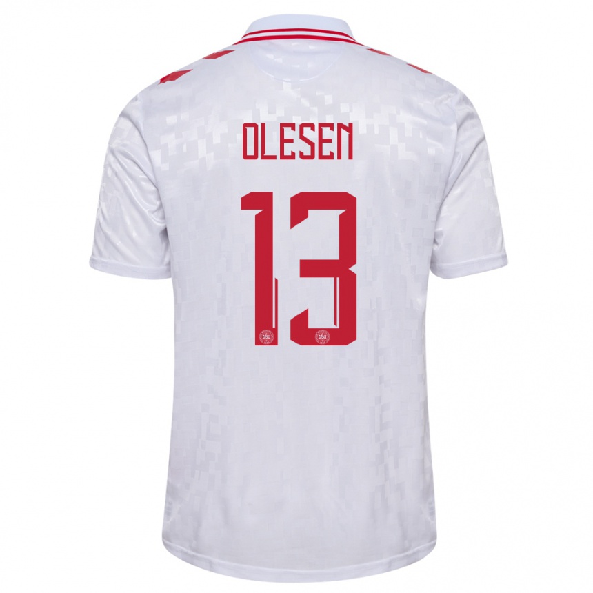 Niño Fútbol Camiseta Dinamarca Karoline Olesen #13 Blanco 2ª Equipación 24-26