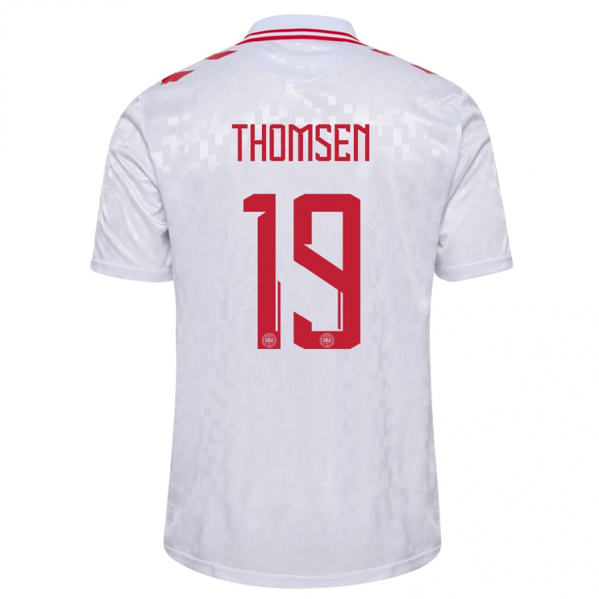 Niño Fútbol Camiseta Dinamarca Janni Thomsen #19 Blanco 2ª Equipación 24-26