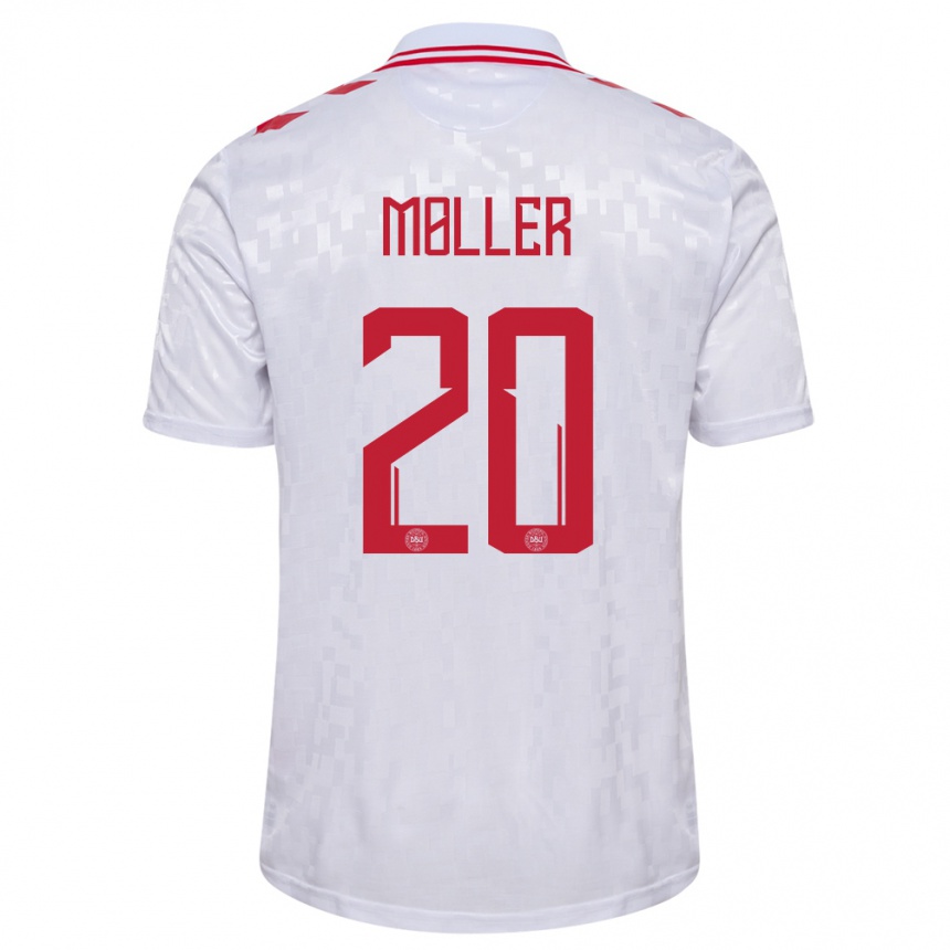 Niño Fútbol Camiseta Dinamarca Caroline Moller #20 Blanco 2ª Equipación 24-26