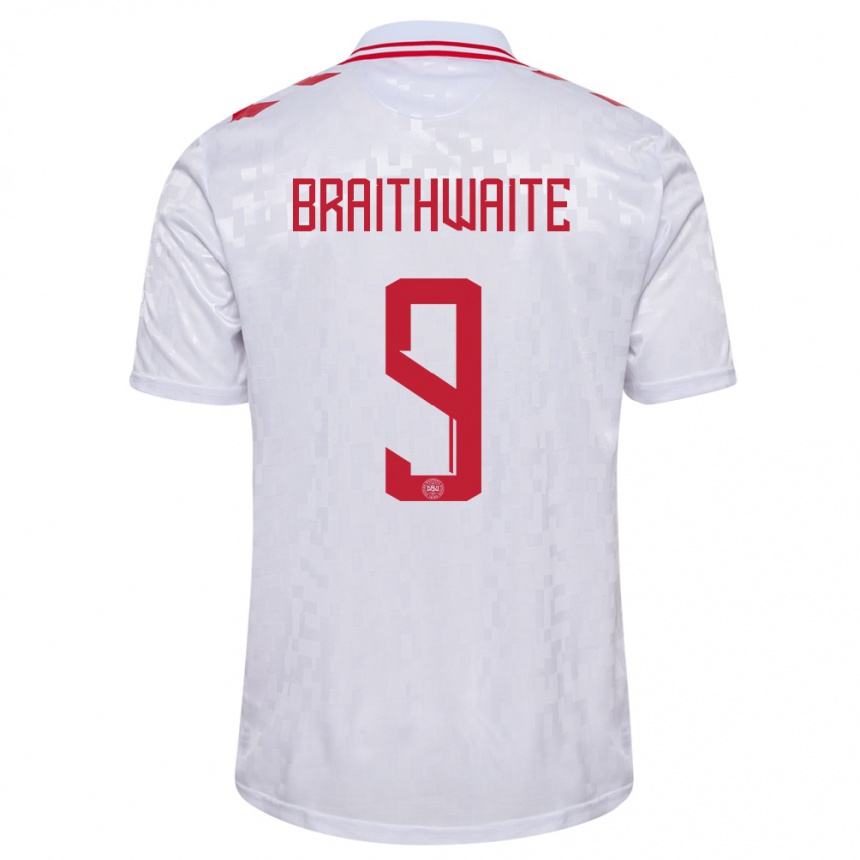 Niño Fútbol Camiseta Dinamarca Martin Braithwaite #9 Blanco 2ª Equipación 24-26