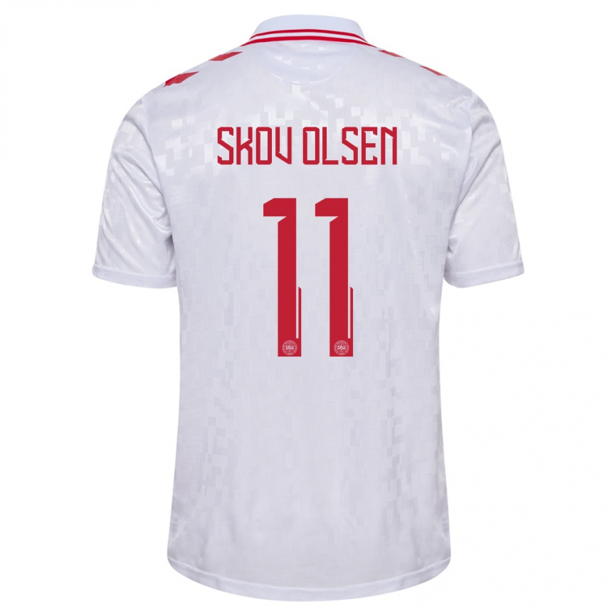 Niño Fútbol Camiseta Dinamarca Andreas Skov Olsen #11 Blanco 2ª Equipación 24-26