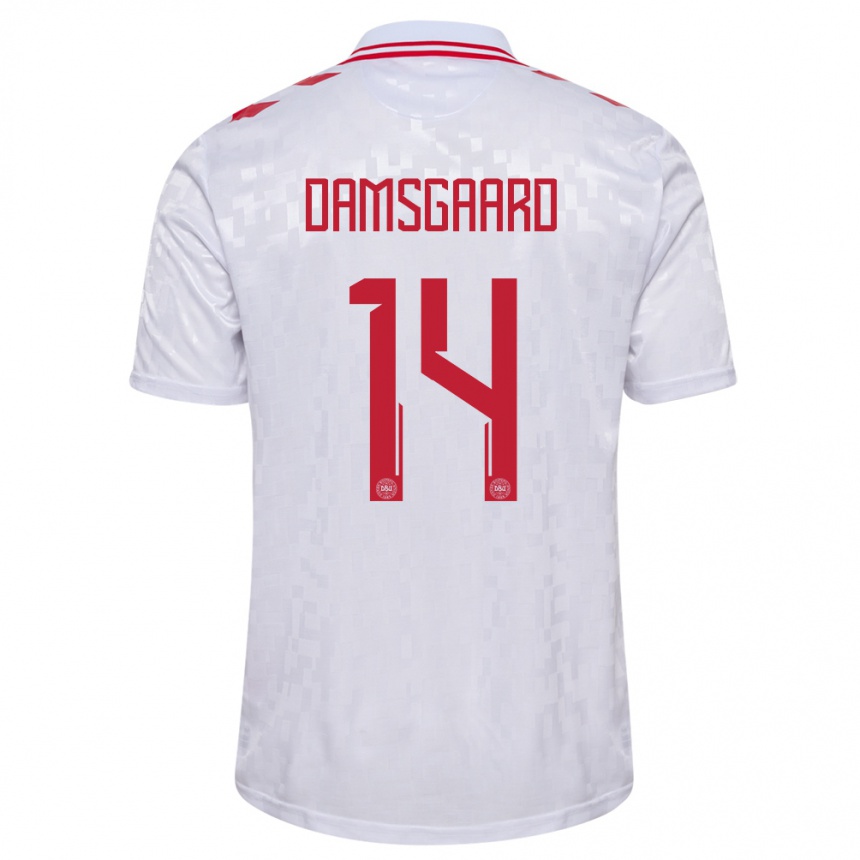 Niño Fútbol Camiseta Dinamarca Mikkel Damsgaard #14 Blanco 2ª Equipación 24-26