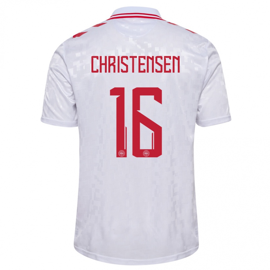 Niño Fútbol Camiseta Dinamarca Oliver Christensen #16 Blanco 2ª Equipación 24-26