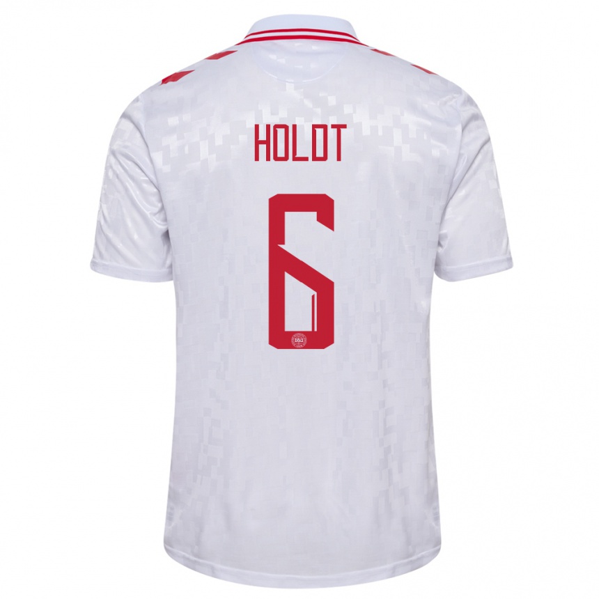 Niño Fútbol Camiseta Dinamarca Olivia Holdt #6 Blanco 2ª Equipación 24-26