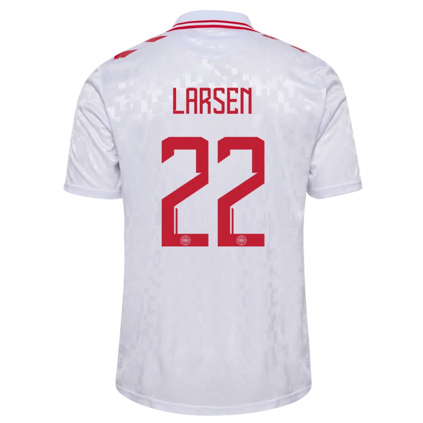 Niño Fútbol Camiseta Dinamarca Kathrine Larsen #22 Blanco 2ª Equipación 24-26