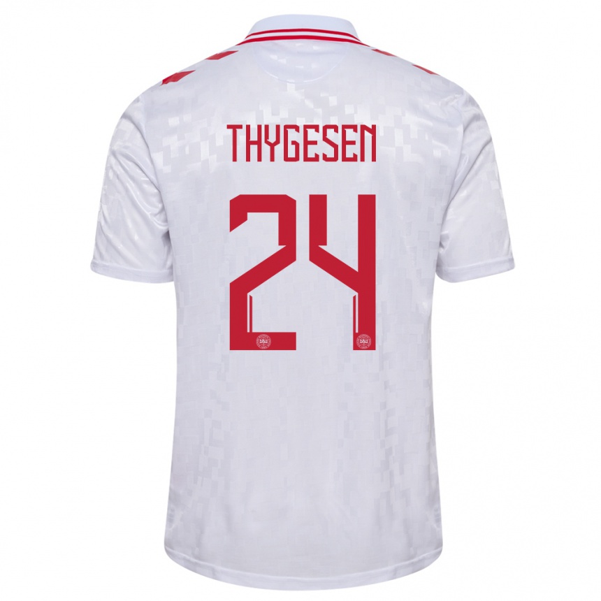 Niño Fútbol Camiseta Dinamarca Sarah Thygesen #24 Blanco 2ª Equipación 24-26