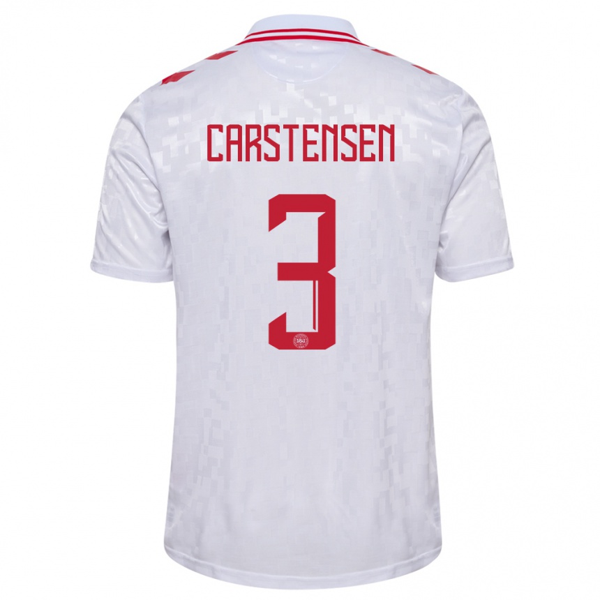 Niño Fútbol Camiseta Dinamarca Rasmus Carstensen #3 Blanco 2ª Equipación 24-26