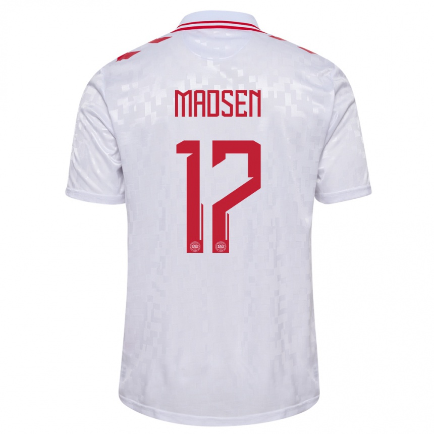 Niño Fútbol Camiseta Dinamarca Nicolas Madsen #17 Blanco 2ª Equipación 24-26