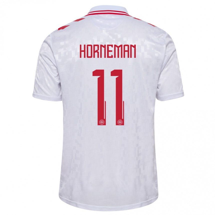 Niño Fútbol Camiseta Dinamarca Charly Horneman #11 Blanco 2ª Equipación 24-26