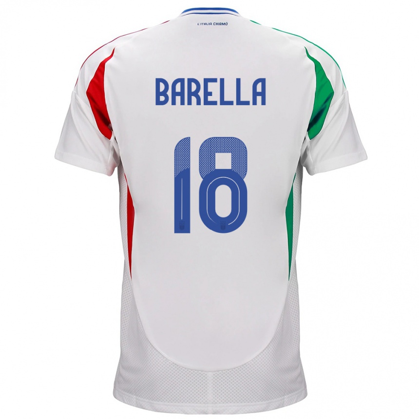 Niño Fútbol Camiseta Italia Nicolò Barella #18 Blanco 2ª Equipación 24-26