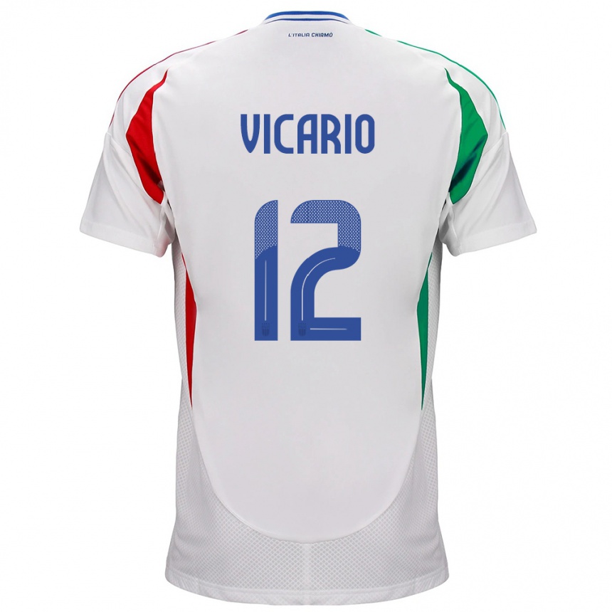 Niño Fútbol Camiseta Italia Guglielmo Vicario #12 Blanco 2ª Equipación 24-26