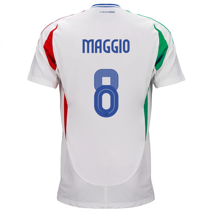 Niño Fútbol Camiseta Italia Luca Di Maggio #8 Blanco 2ª Equipación 24-26