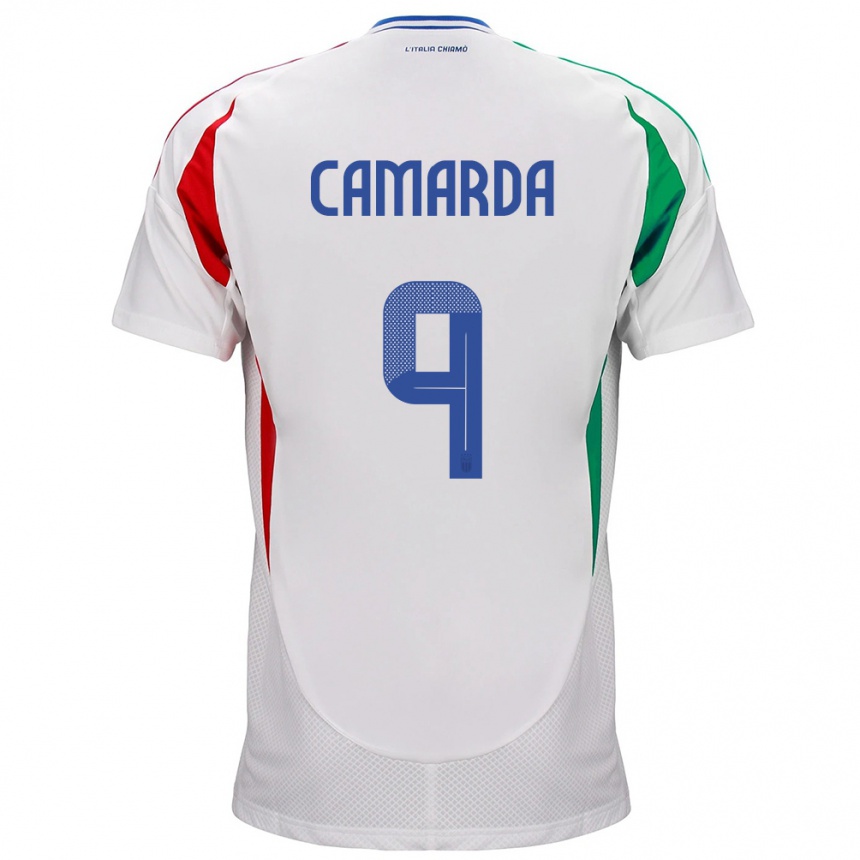 Niño Fútbol Camiseta Italia Francesco Camarda #9 Blanco 2ª Equipación 24-26