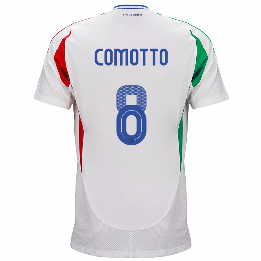 Niño Fútbol Camiseta Italia Christian Comotto #8 Blanco 2ª Equipación 24-26