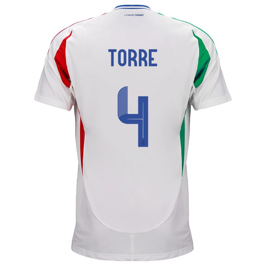 Niño Fútbol Camiseta Italia Pietro La Torre #4 Blanco 2ª Equipación 24-26