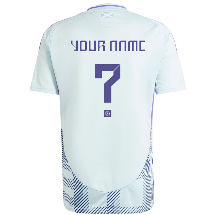 Niño Fútbol Camiseta Escocia Su Nombre #0 Azul Menta Claro 2ª Equipación 24-26