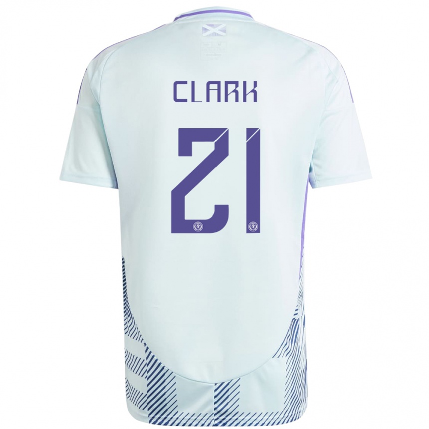 Niño Fútbol Camiseta Escocia Zander Clark #21 Azul Menta Claro 2ª Equipación 24-26