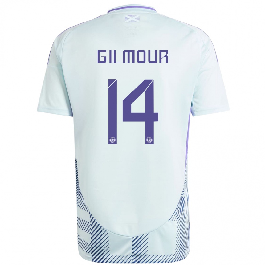 Niño Fútbol Camiseta Escocia Billy Gilmour #14 Azul Menta Claro 2ª Equipación 24-26