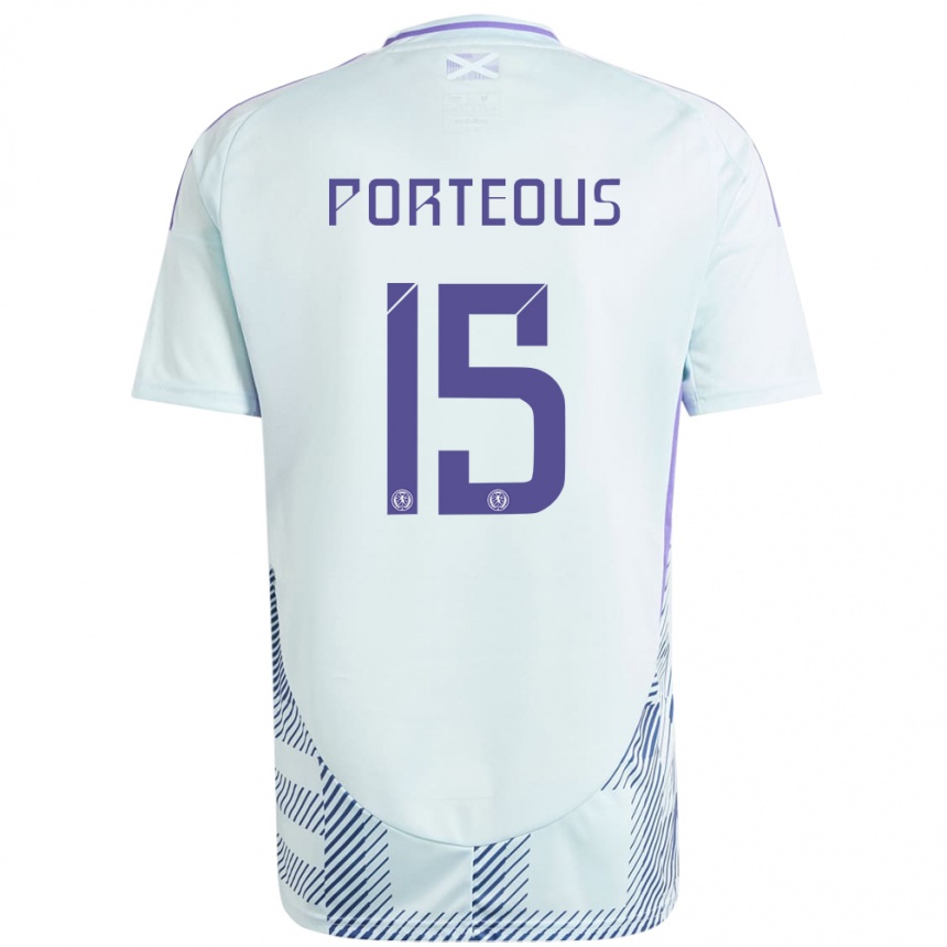 Niño Fútbol Camiseta Escocia Ryan Porteous #15 Azul Menta Claro 2ª Equipación 24-26