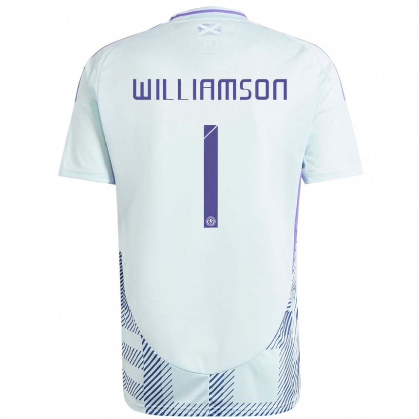 Niño Fútbol Camiseta Escocia Woody Williamson #1 Azul Menta Claro 2ª Equipación 24-26