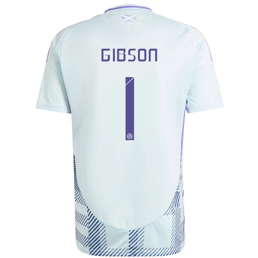 Niño Fútbol Camiseta Escocia Lee Gibson #1 Azul Menta Claro 2ª Equipación 24-26