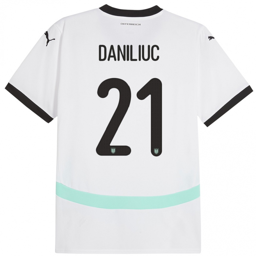 Niño Fútbol Camiseta Austria Flavius Daniliuc #21 Blanco 2ª Equipación 24-26