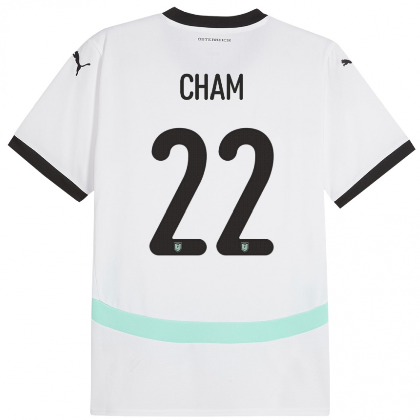 Niño Fútbol Camiseta Austria Muhammed Cham #22 Blanco 2ª Equipación 24-26