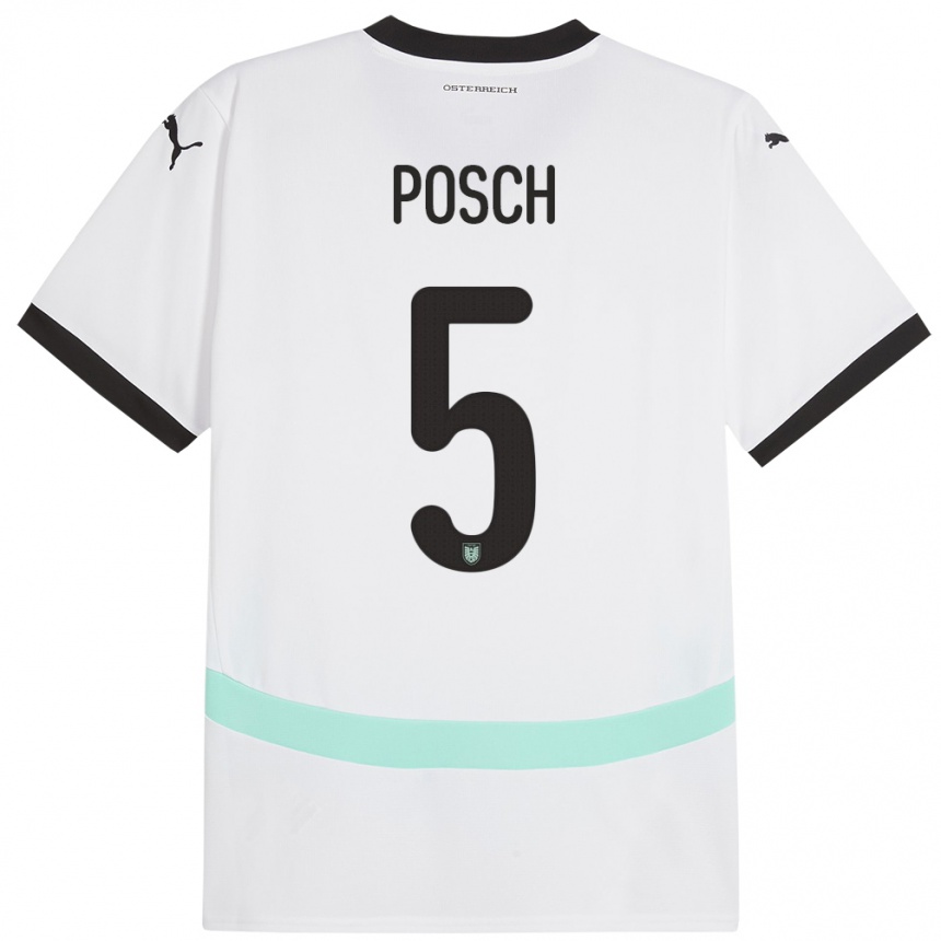 Niño Fútbol Camiseta Austria Stefan Posch #5 Blanco 2ª Equipación 24-26