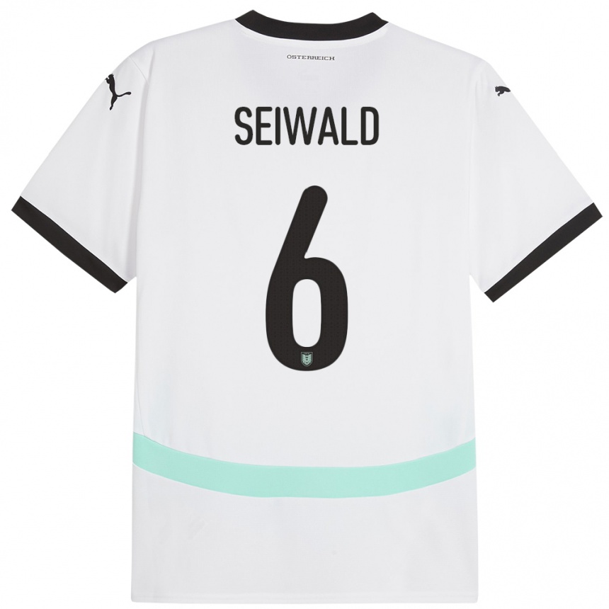 Niño Fútbol Camiseta Austria Nicolas Seiwald #6 Blanco 2ª Equipación 24-26