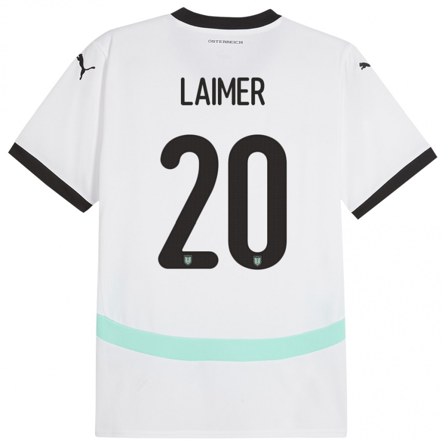 Niño Fútbol Camiseta Austria Konrad Laimer #20 Blanco 2ª Equipación 24-26