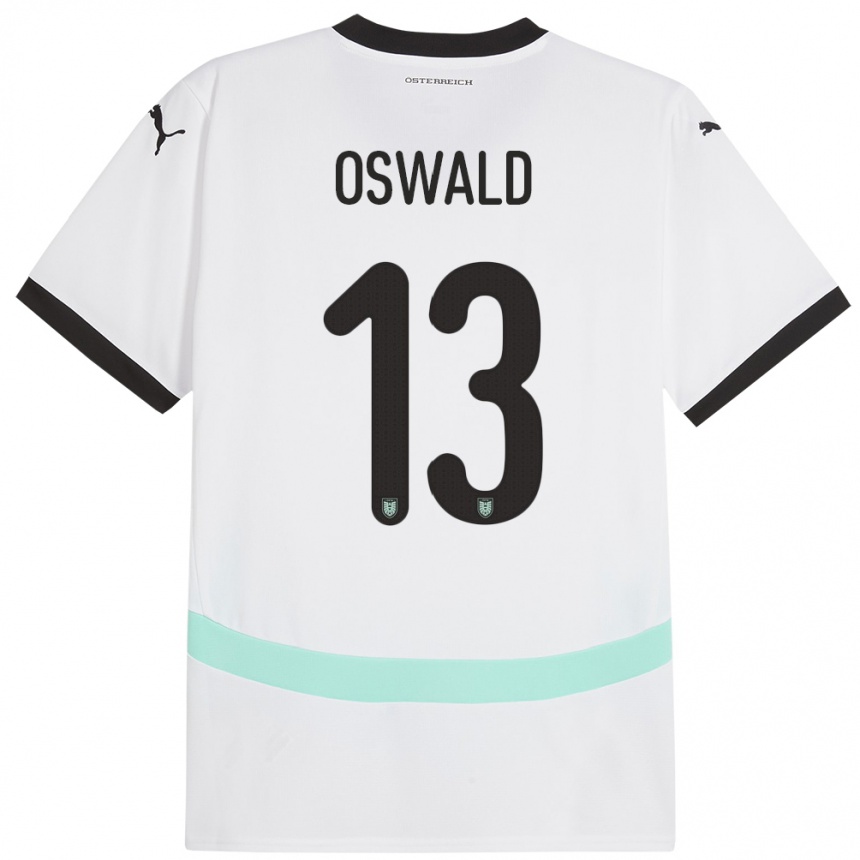 Niño Fútbol Camiseta Austria Moritz Oswald #13 Blanco 2ª Equipación 24-26