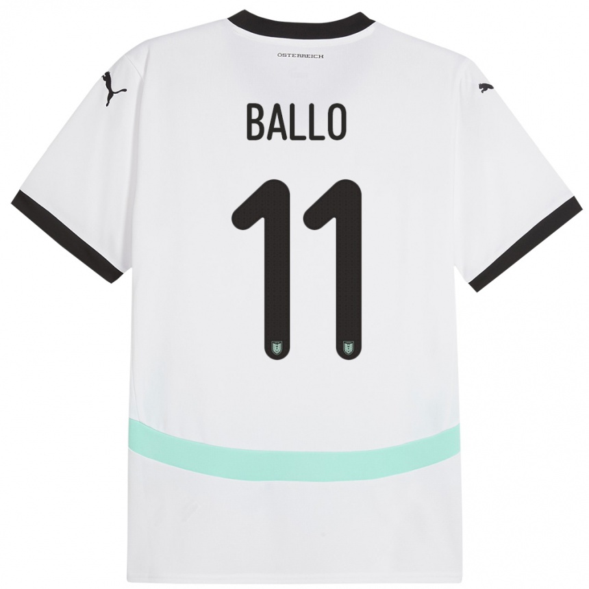 Niño Fútbol Camiseta Austria Thierno Ballo #11 Blanco 2ª Equipación 24-26