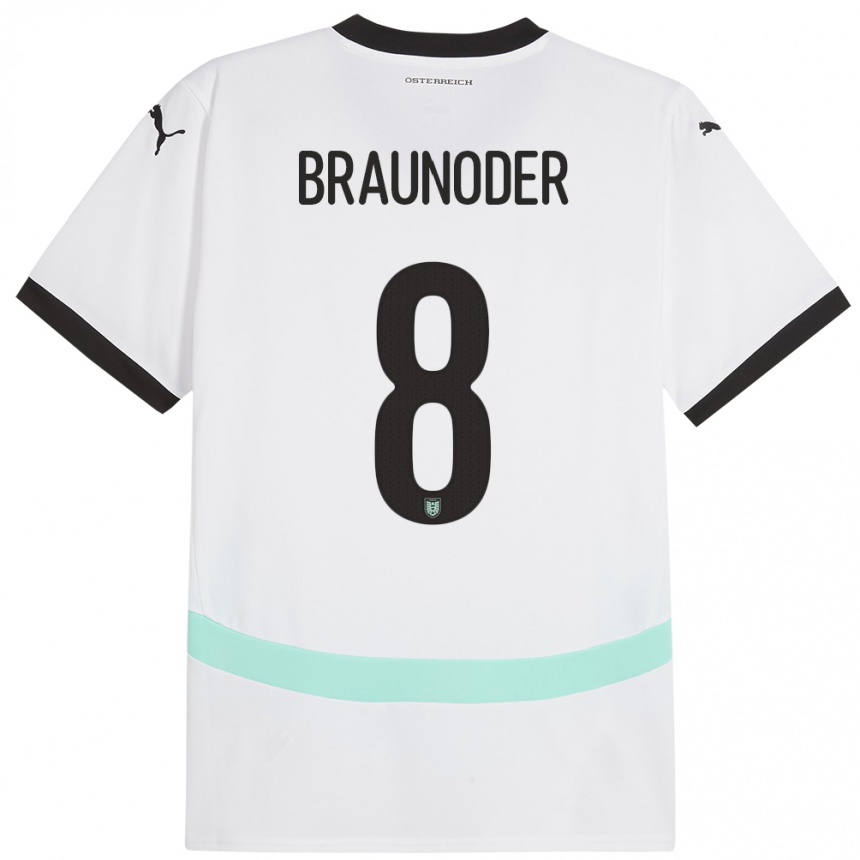 Niño Fútbol Camiseta Austria Matthias Braunöder #8 Blanco 2ª Equipación 24-26