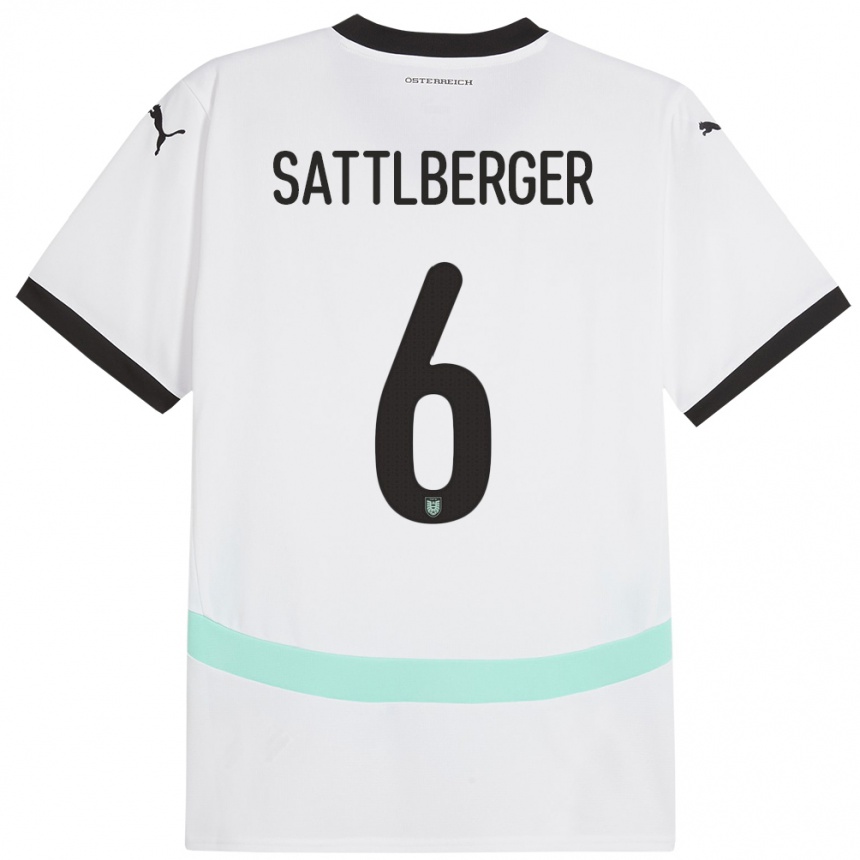 Niño Fútbol Camiseta Austria Nikolas Sattlberger #6 Blanco 2ª Equipación 24-26