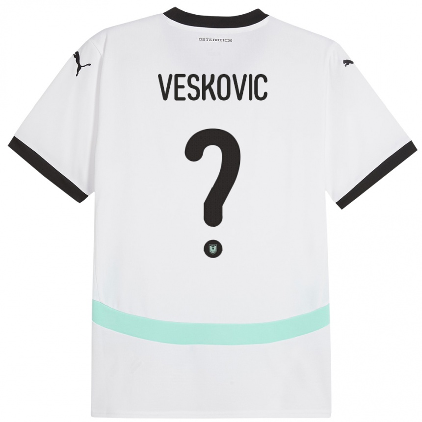 Niño Fútbol Camiseta Austria David Veskovic #0 Blanco 2ª Equipación 24-26