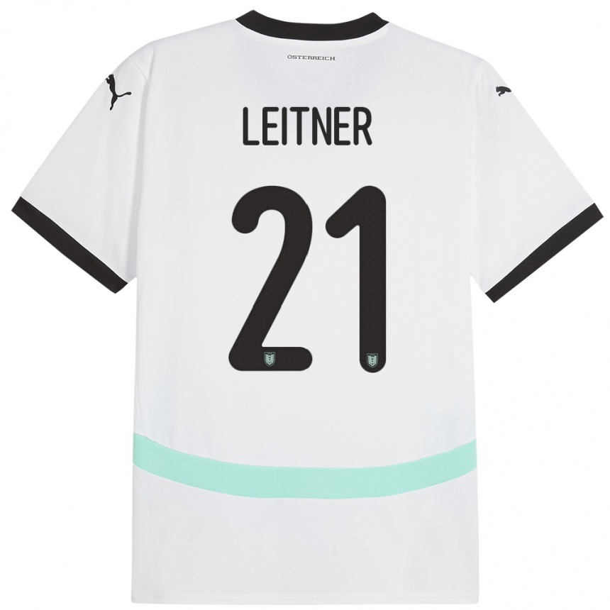 Niño Fútbol Camiseta Austria Annelie Leitner #21 Blanco 2ª Equipación 24-26