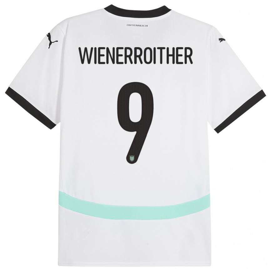 Niño Fútbol Camiseta Austria Katja Wienerroither #9 Blanco 2ª Equipación 24-26