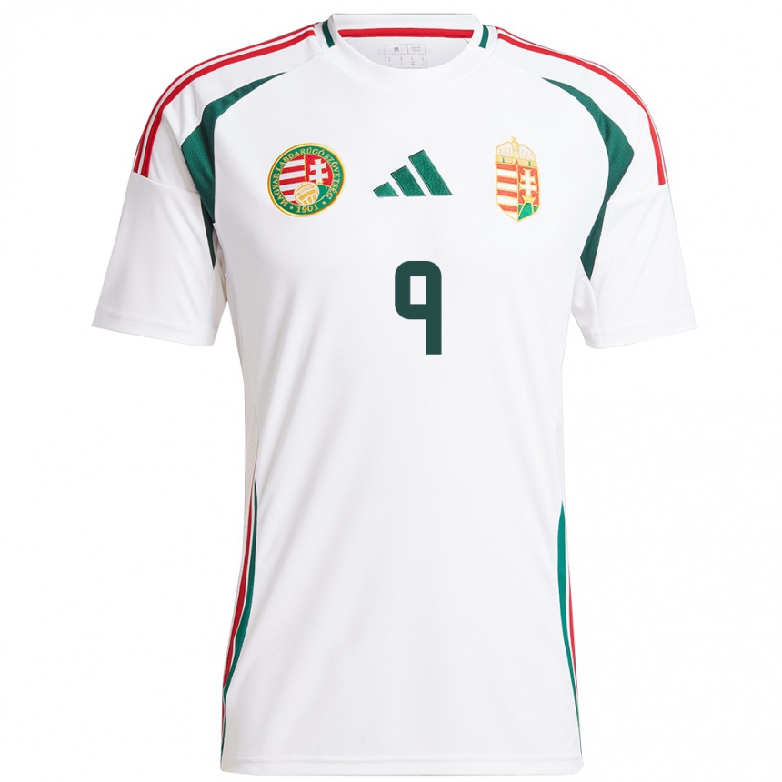 Niño Fútbol Camiseta Hungría Patrik Kovács #9 Blanco 2ª Equipación 24-26