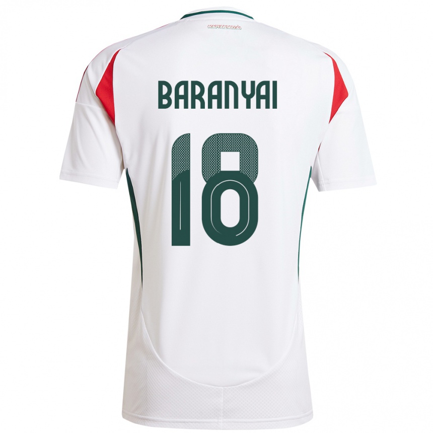 Niño Fútbol Camiseta Hungría Nimród Baranyai #18 Blanco 2ª Equipación 24-26