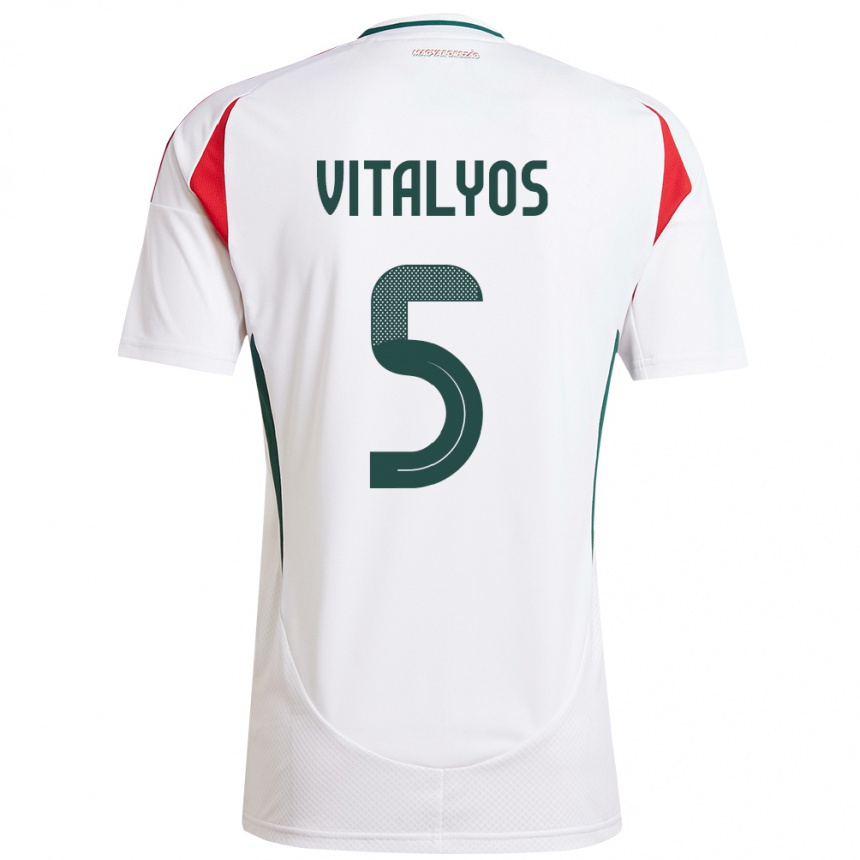 Niño Fútbol Camiseta Hungría Viktor Vitályos #5 Blanco 2ª Equipación 24-26