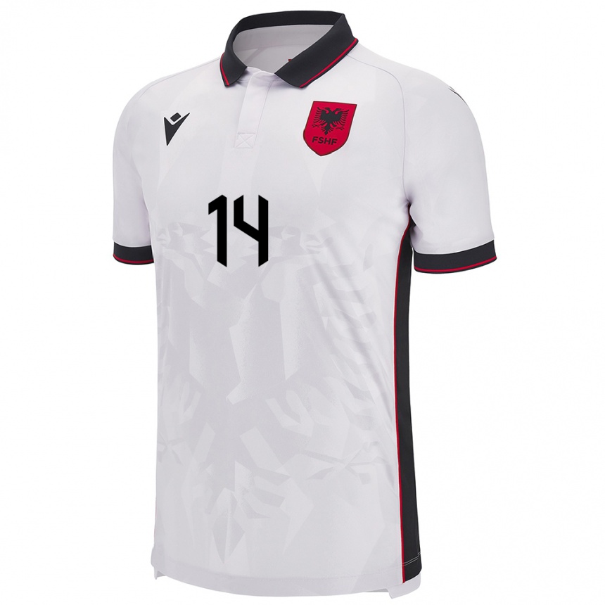 Niño Fútbol Camiseta Albania Ergi Goga #14 Blanco 2ª Equipación 24-26