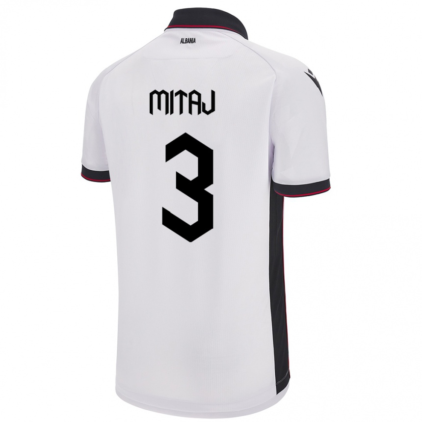 Niño Fútbol Camiseta Albania Mario Mitaj #3 Blanco 2ª Equipación 24-26