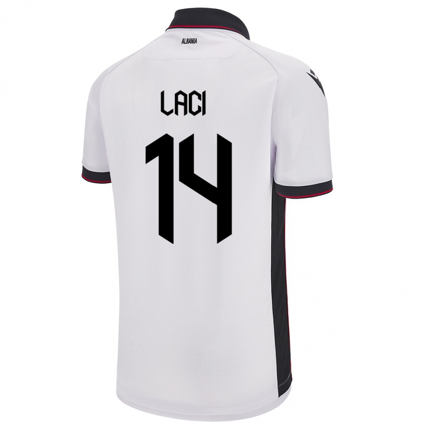 Niño Fútbol Camiseta Albania Qazim Laci #14 Blanco 2ª Equipación 24-26