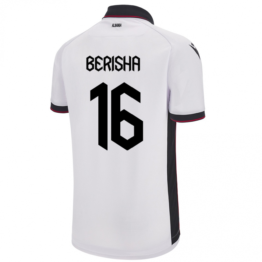 Niño Fútbol Camiseta Albania Medon Berisha #16 Blanco 2ª Equipación 24-26