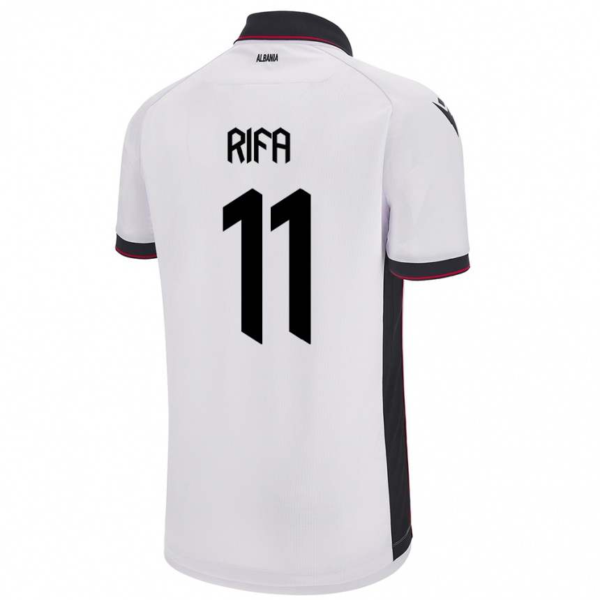 Niño Fútbol Camiseta Albania Oresti Rifa #11 Blanco 2ª Equipación 24-26