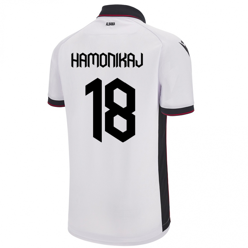 Niño Fútbol Camiseta Albania Klea Hamonikaj #18 Blanco 2ª Equipación 24-26