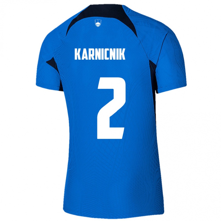 Niño Fútbol Camiseta Eslovenia Zan Karnicnik #2 Azul 2ª Equipación 24-26