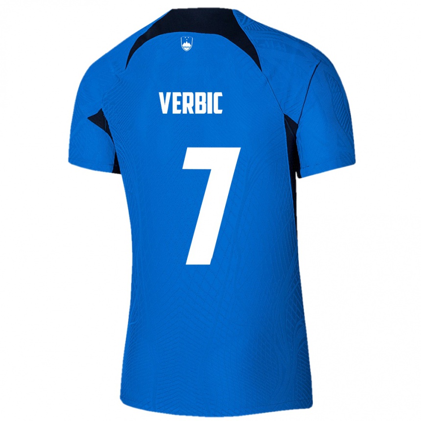 Niño Fútbol Camiseta Eslovenia Benjamin Verbic #7 Azul 2ª Equipación 24-26