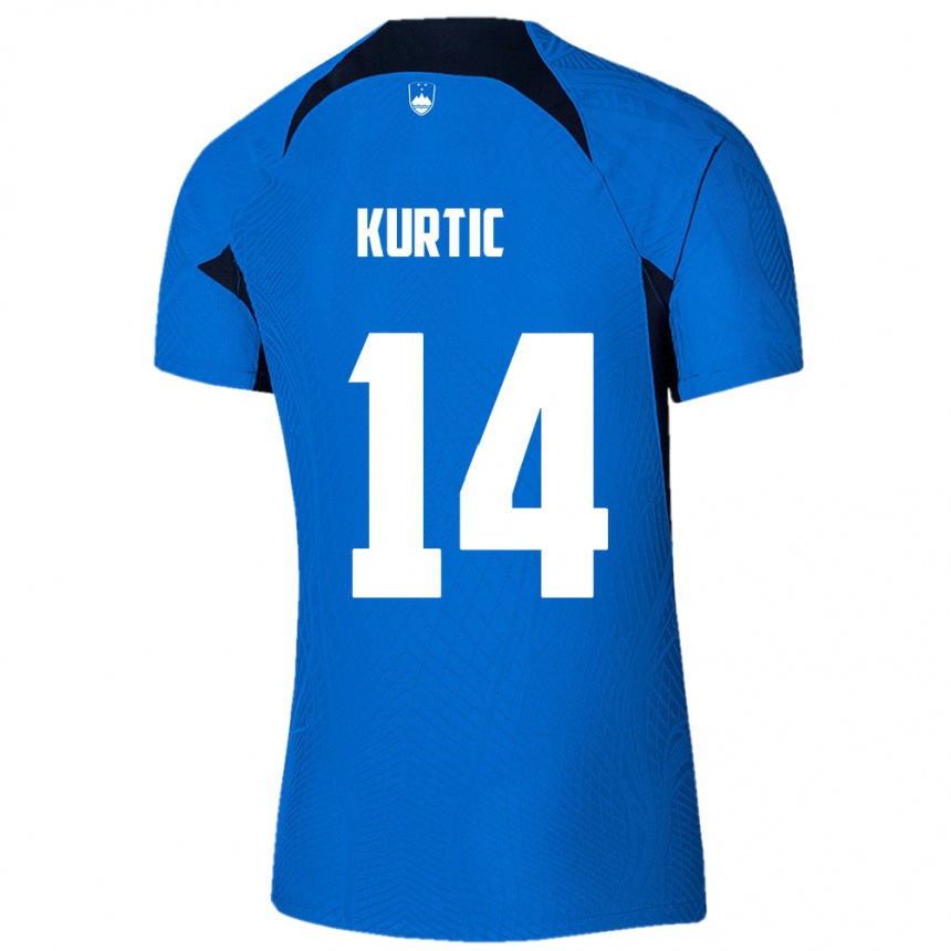 Niño Fútbol Camiseta Eslovenia Jasmin Kurtic #14 Azul 2ª Equipación 24-26